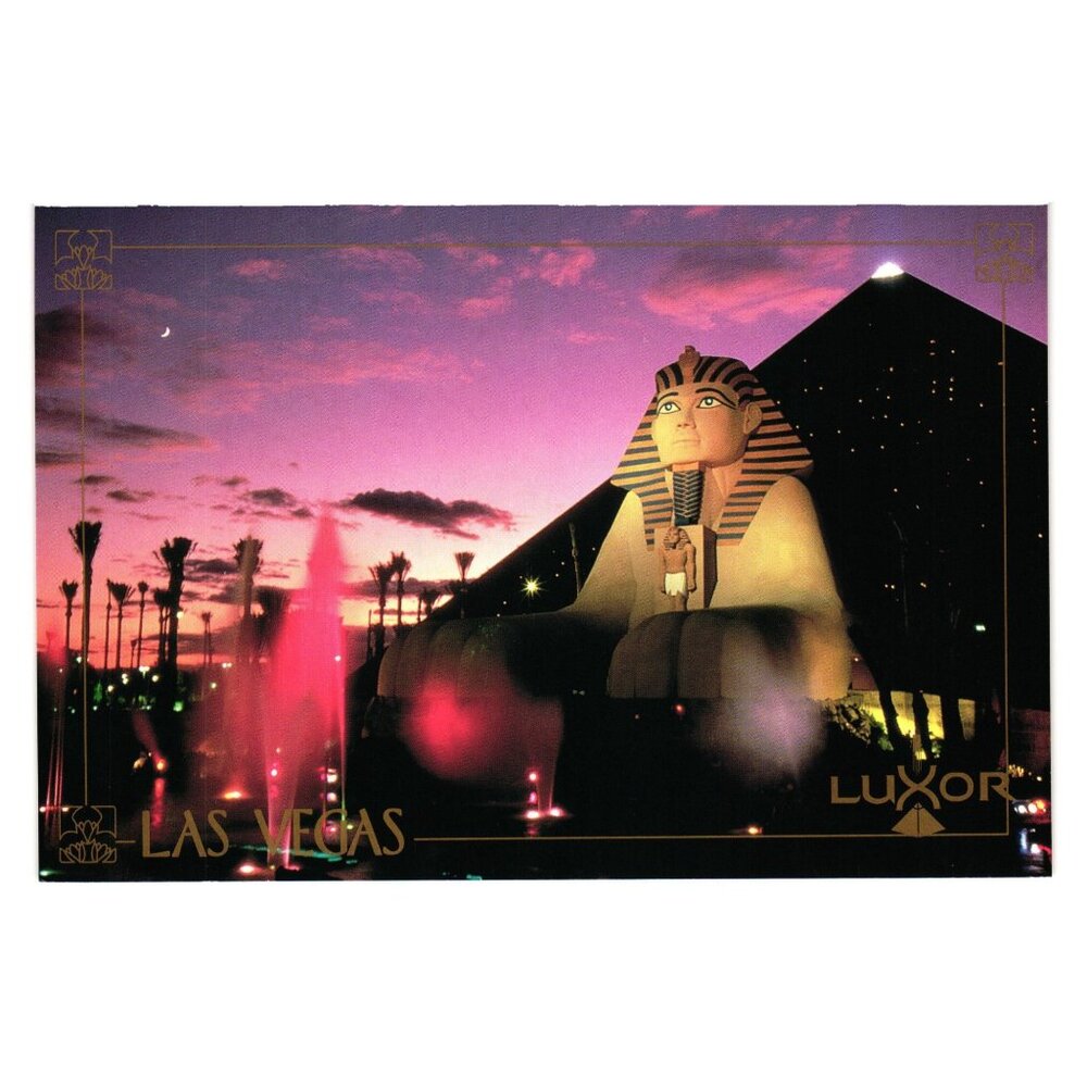 Vintage Postcard Luxor Las Vegas Night Lights Fountain Pyramid Vacation Casino